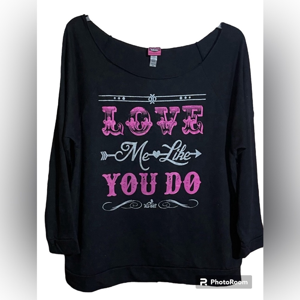 NWOT Ali Dee Collection Off Shoulder Long Sleeve Sweatshirt Sz XL Black